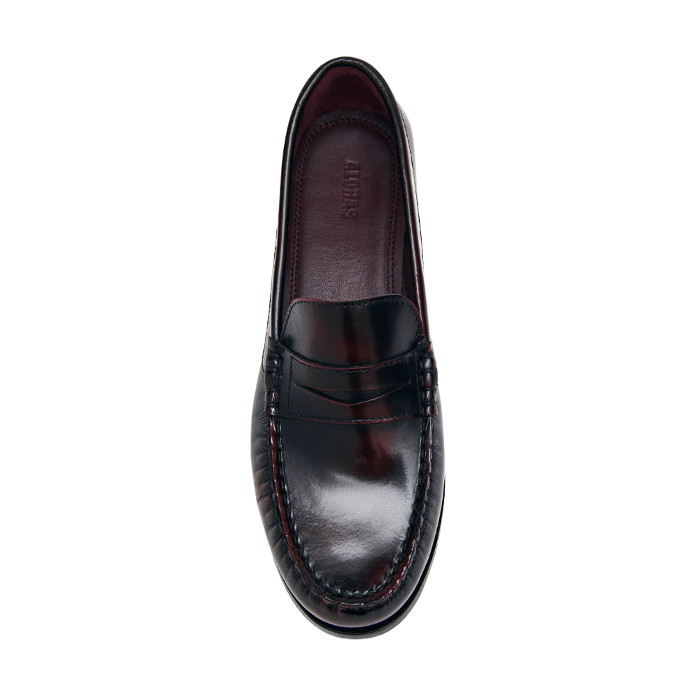 Alohas Rivet Vintage Effect Burgundy Leather Loafers