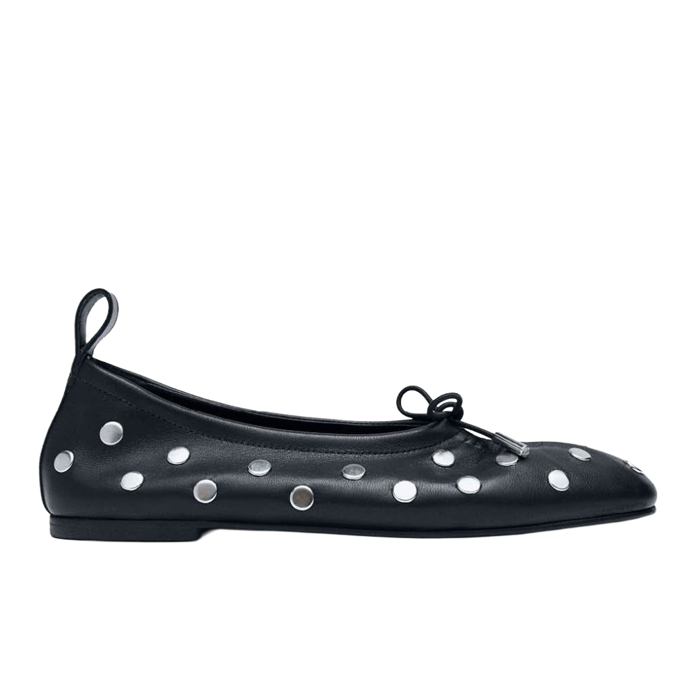 Alohas Rosalind All Studs Black Leather Ballet Flats