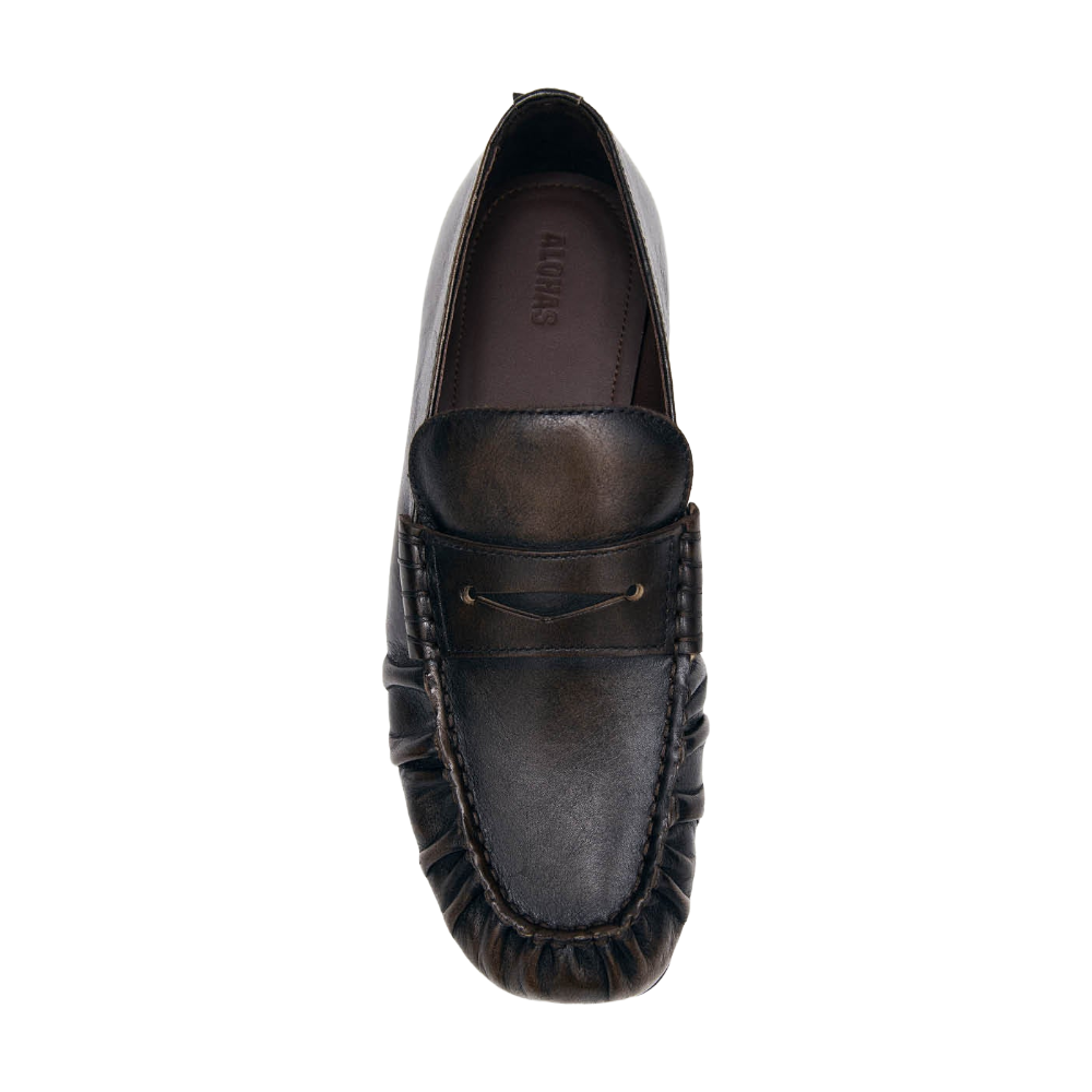 Alohas Aven Vintage Effect Brown Leather Loafers