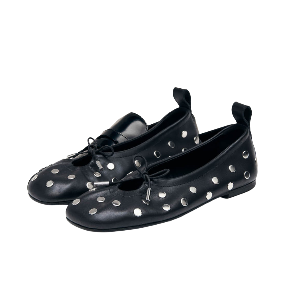 Alohas Rosalind All Studs Black Leather Ballet Flats