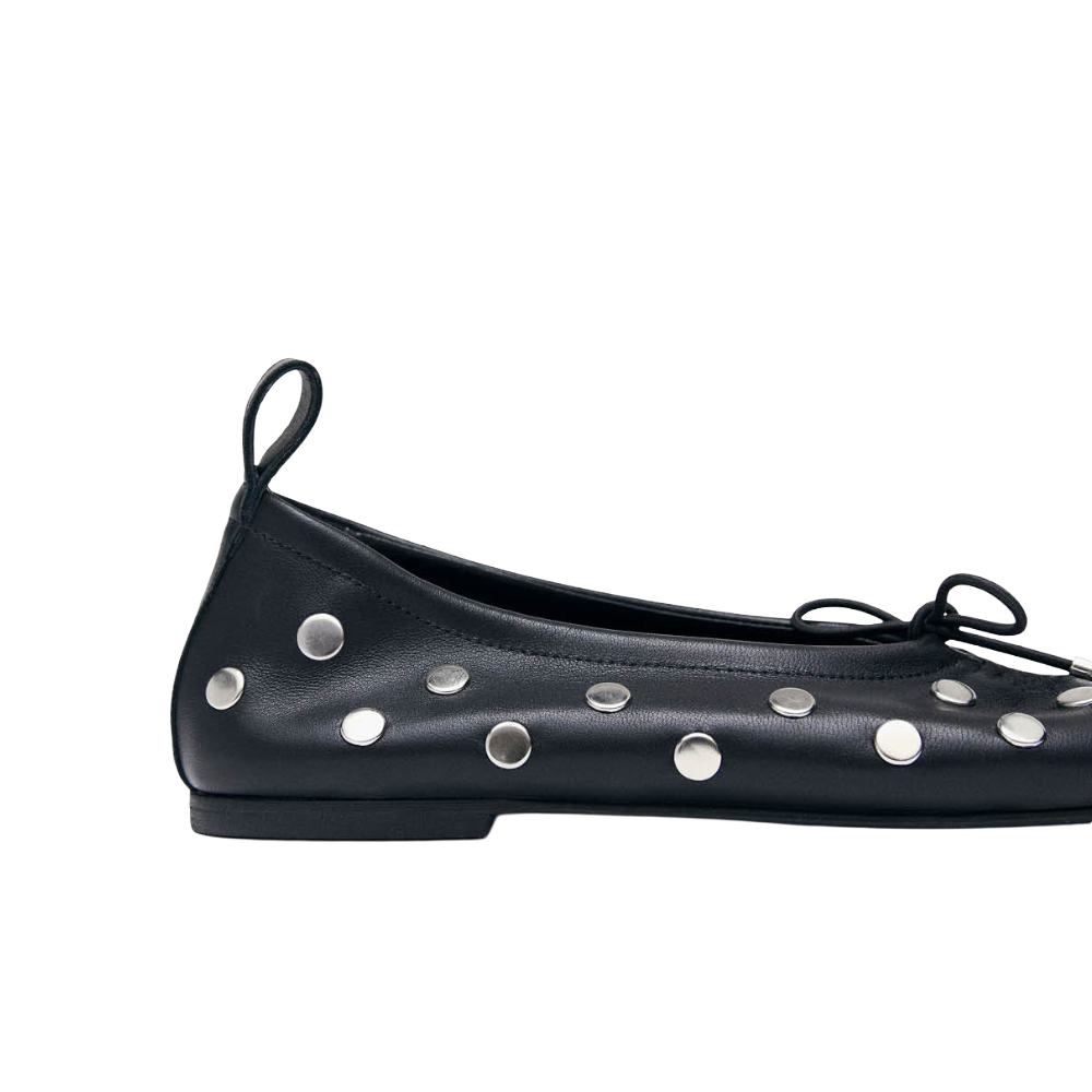 Alohas Rosalind All Studs Black Leather Ballet Flats