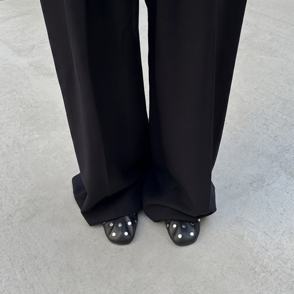 Alohas Rosalind All Studs Black Leather Ballet Flats
