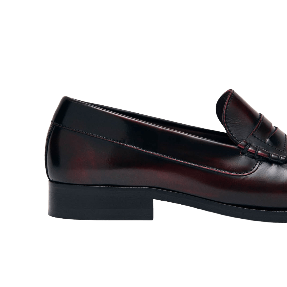 Alohas Rivet Vintage Effect Burgundy Leather Loafers - CALOR12176 - Coziness