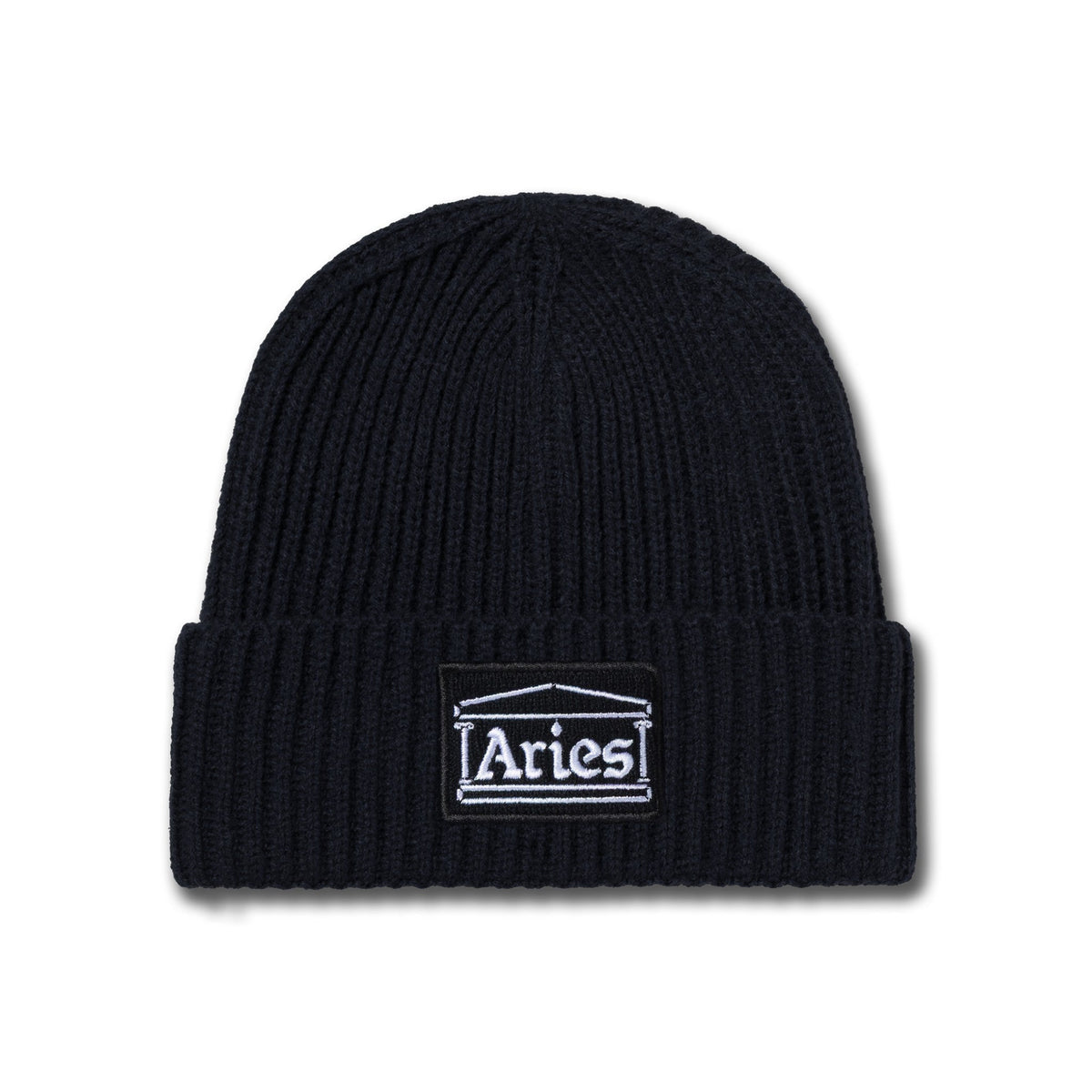 Aries Temple Patch Rib Knit Beanie Black - CARIT15178 - Coziness