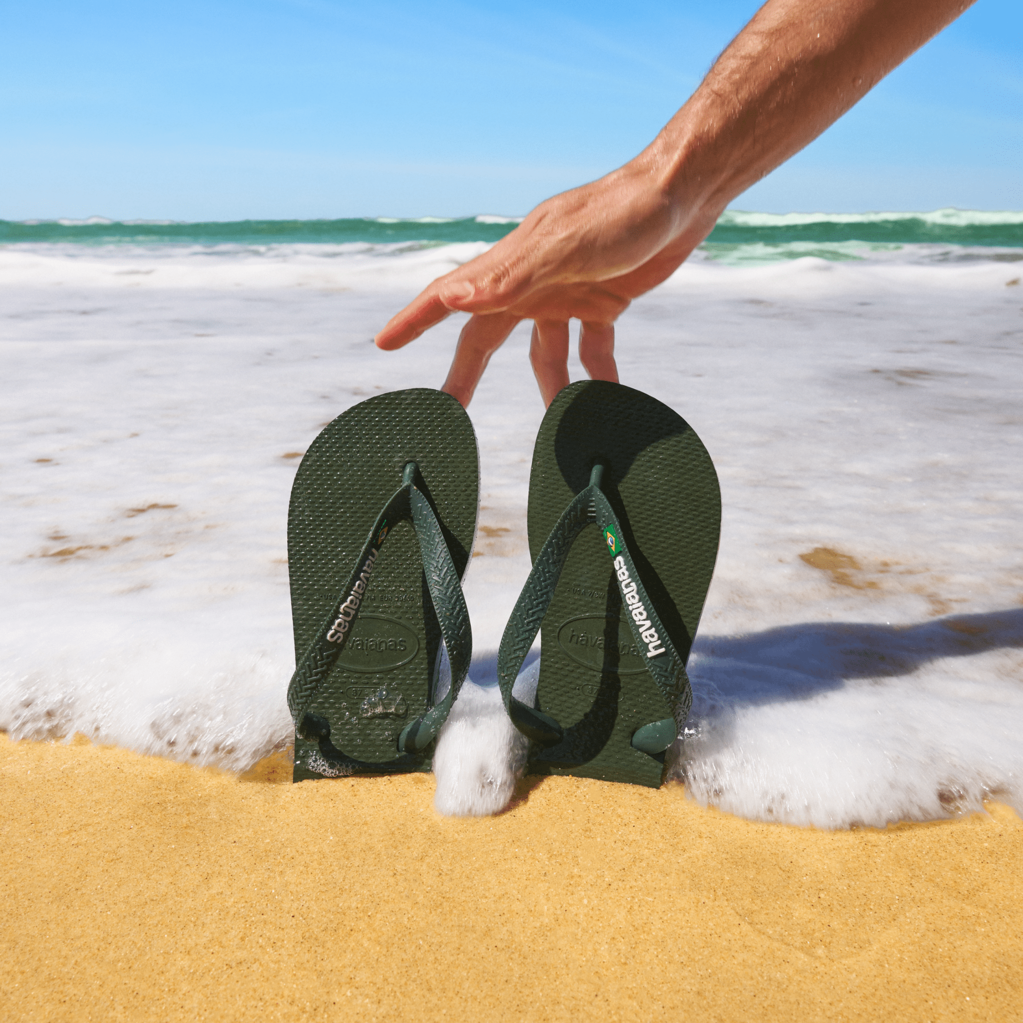 Havaianas Flip Flops Brasil Logo Green Olive - CHAVF12255 - Coziness