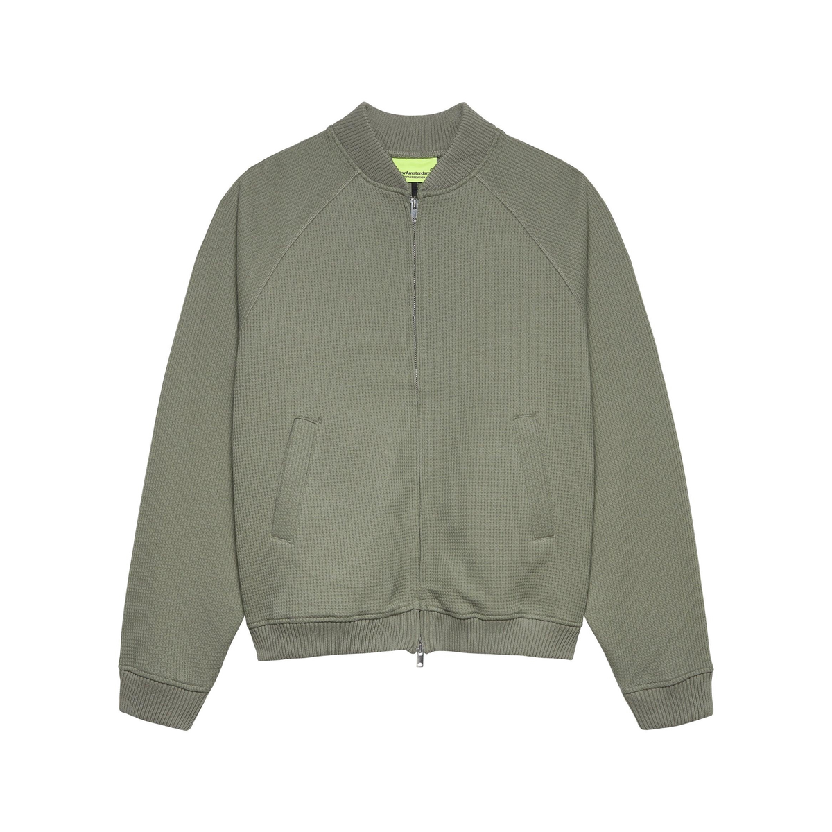 New Amsterdam Waffle Zip Up in Salbeigrün von vorne mit Reißverschluss