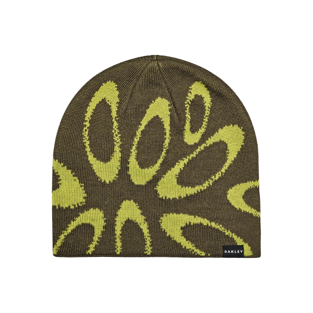 Oakley Ellipse Graphic Beanie in Oliv mit Limette, andere Seite mit Oakley Label