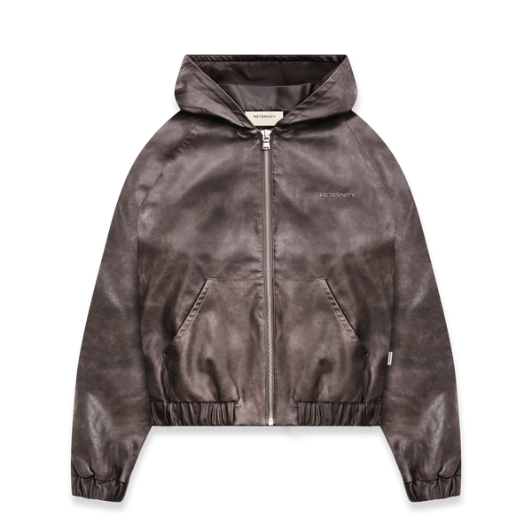 Reternity Hooded Leather Jacket Vintage Braun - CRETH8291 - Coziness