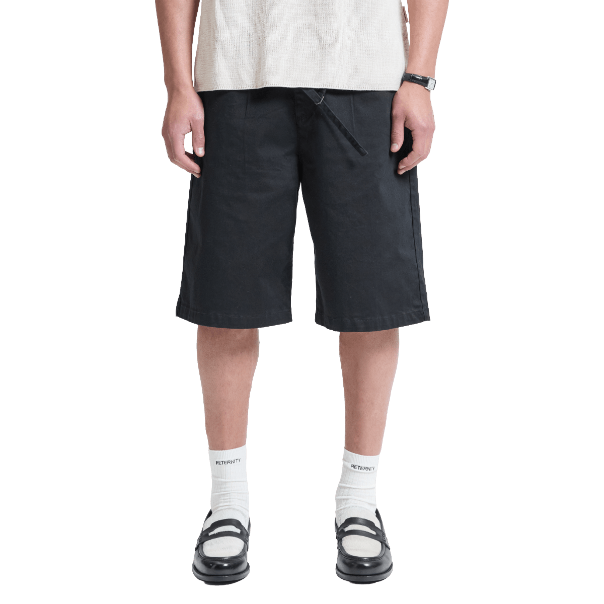 Reternity Pleated Chino Shorts Black - CRETP11083 - Coziness