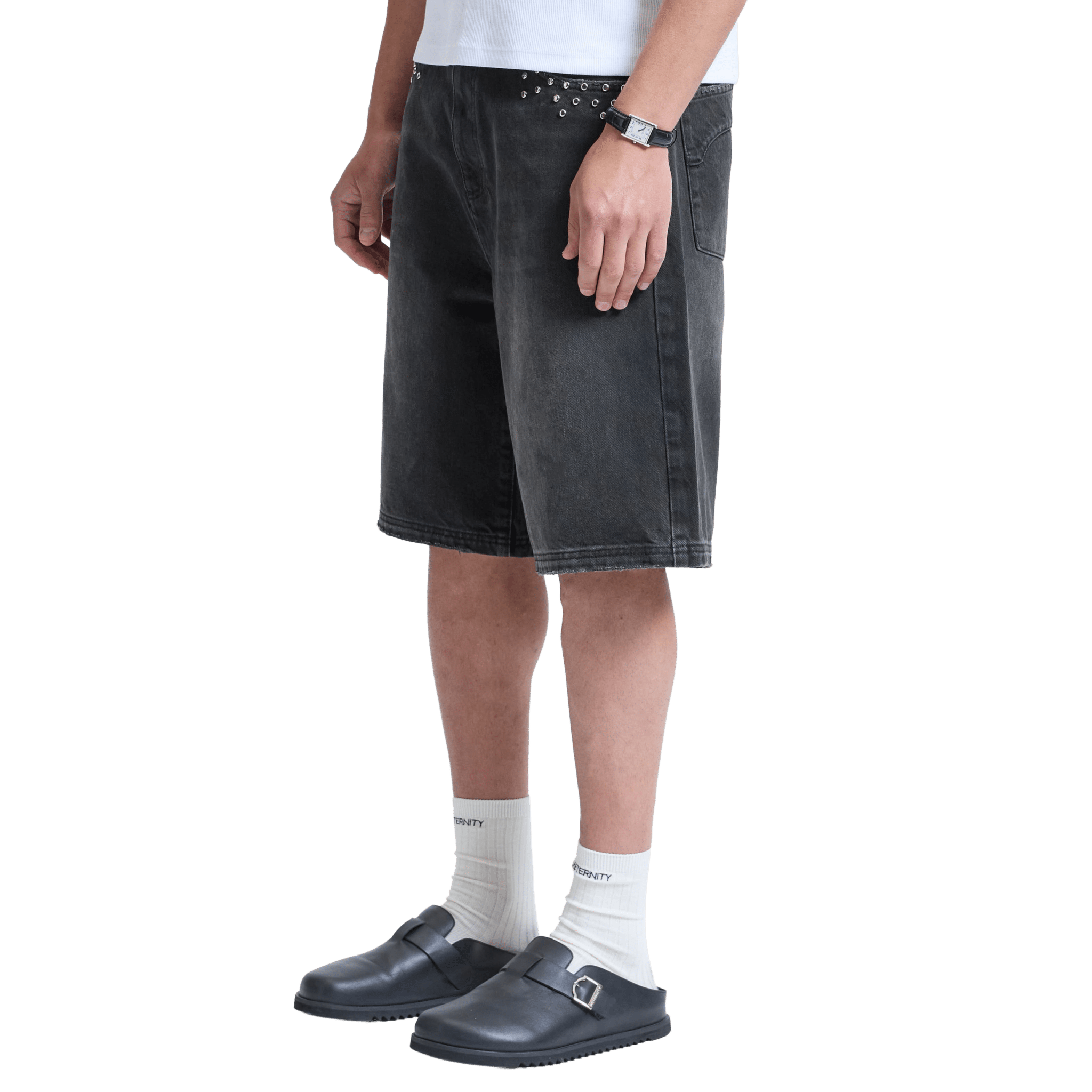 Reternity Studded Jorts Black - CRETS10398 - Coziness