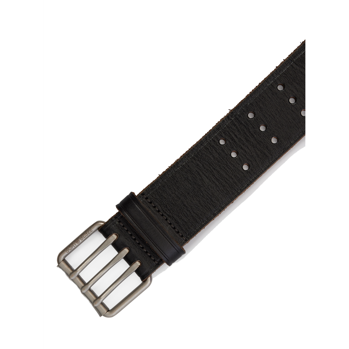 SCRT 3 Hole Belt in Schwarz, Nahaufnahme der Doppeldorn-Schnalle