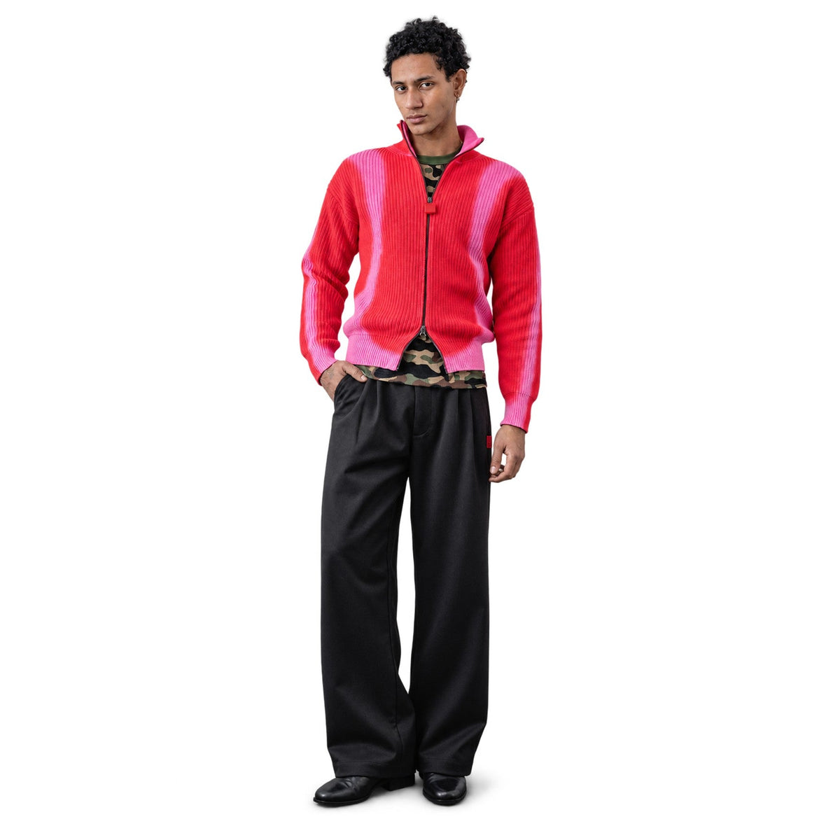 The New Originals Fisherman Curve Zip Up Sweater Red Pink - CTHEN14404 - Coziness