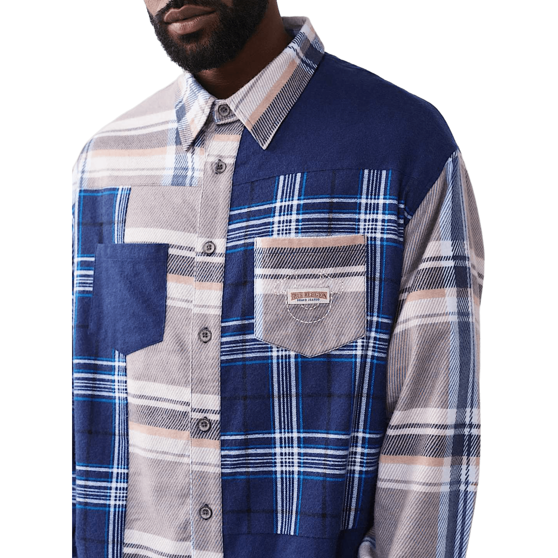 True Religion LS Indigo Printed Flannel Shirt - CTRUR8183 - Coziness