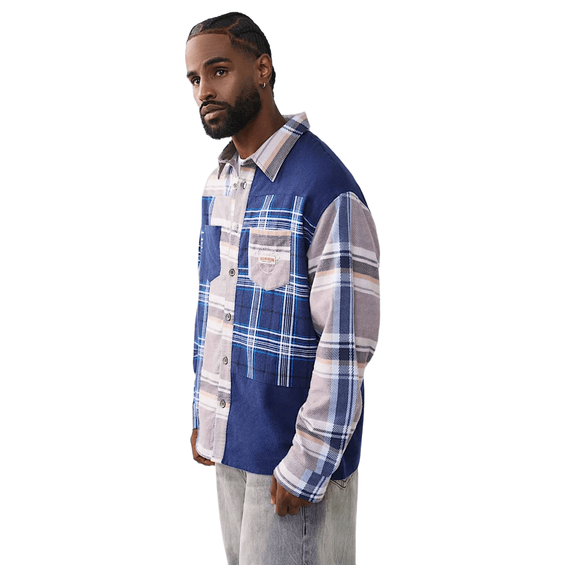 True Religion LS Indigo Printed Flannel Shirt - CTRUR8183 - Coziness