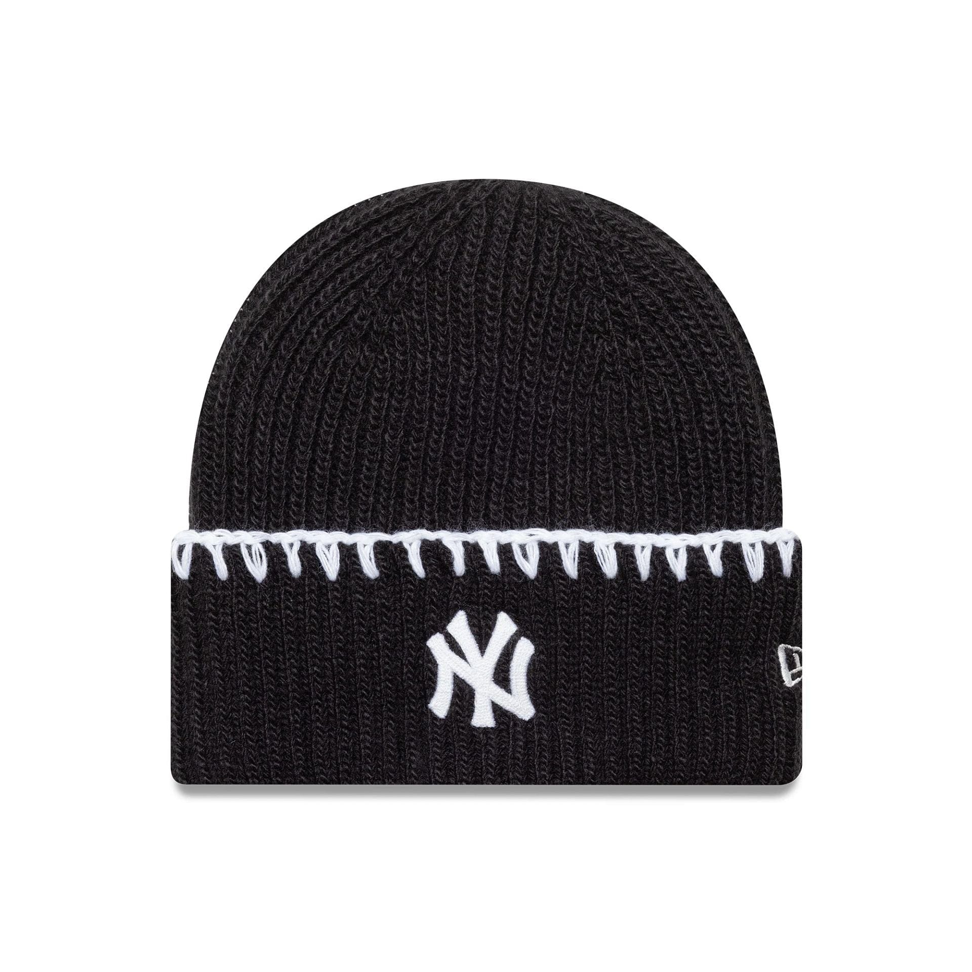 New Era NY Yankees Chunky Topstich Cuff Knit Beanie Schwarz