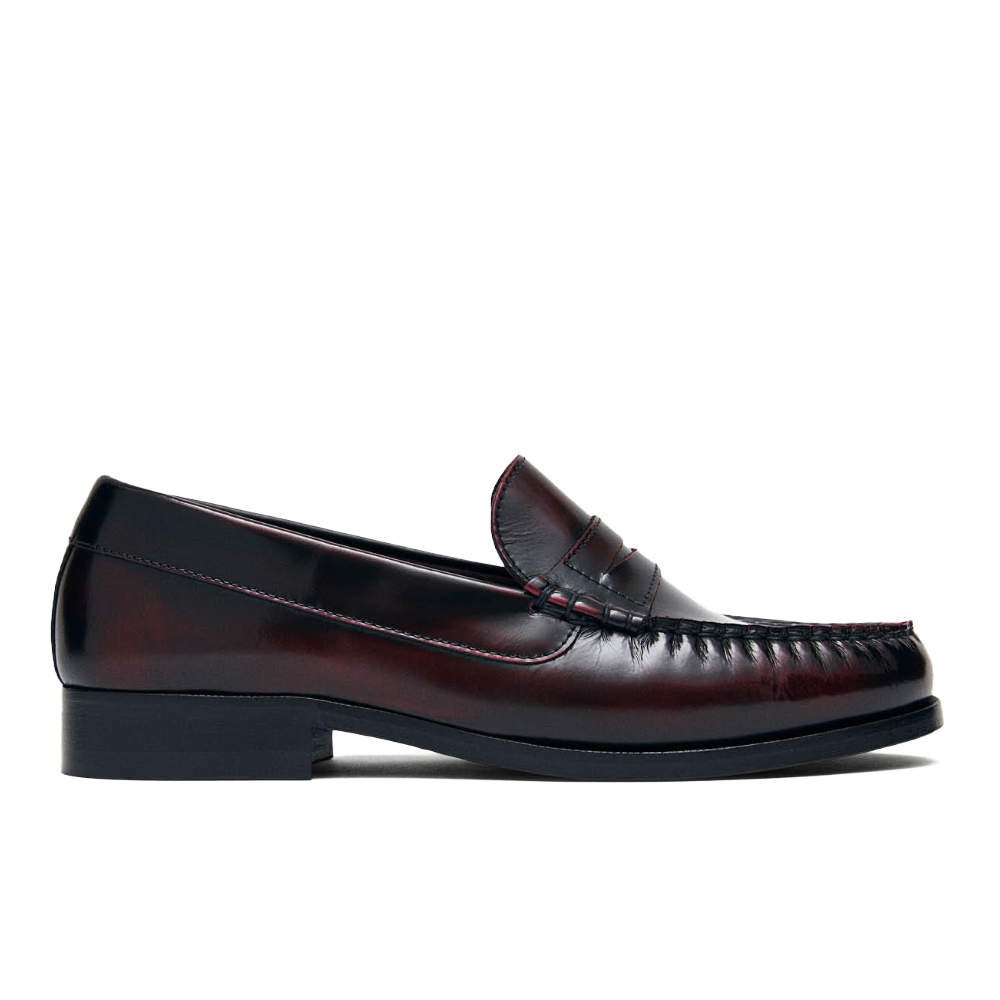 Alohas Rivet Vintage Effect Burgundy Leather Loafers