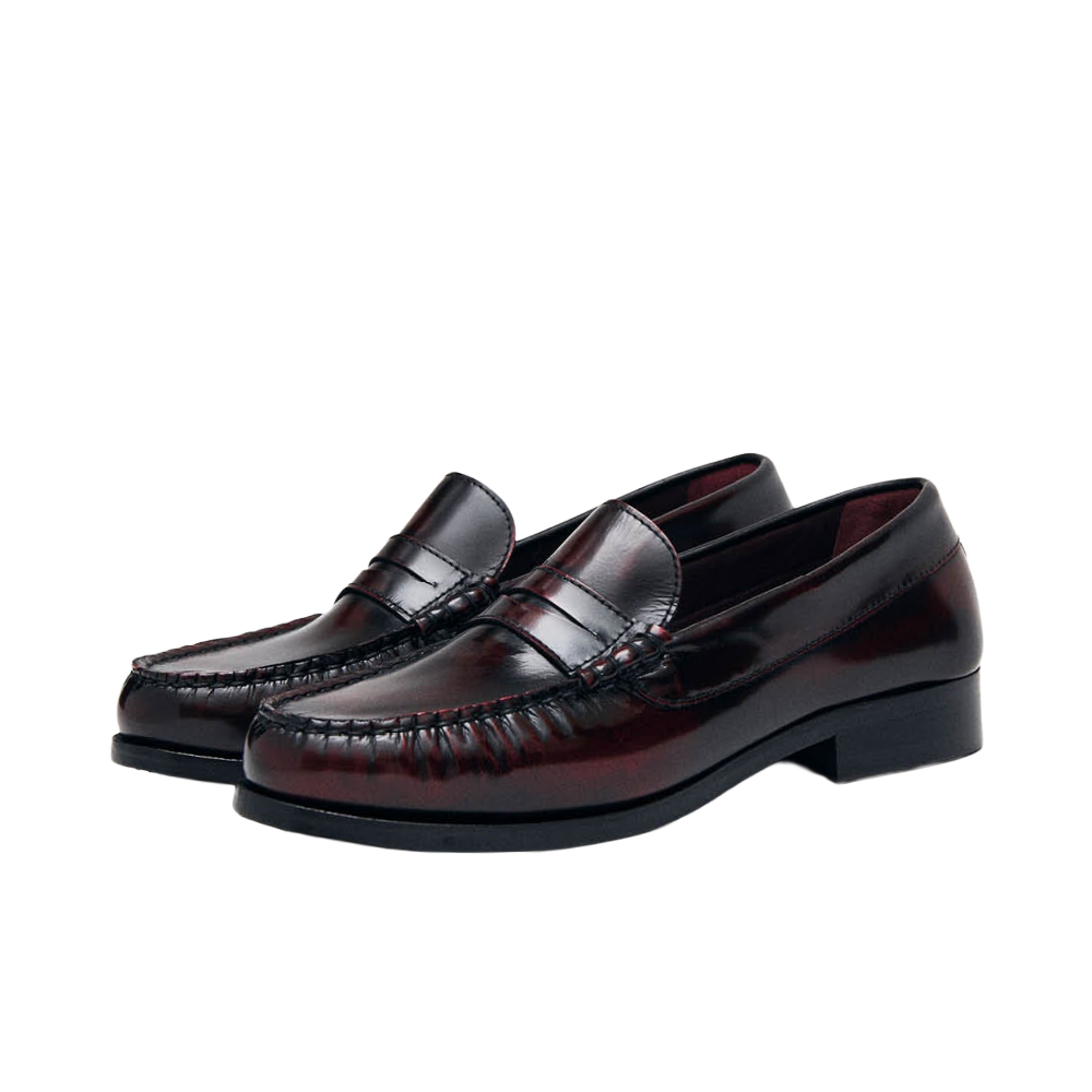 Alohas Rivet Vintage Effect Burgundy Leather Loafers