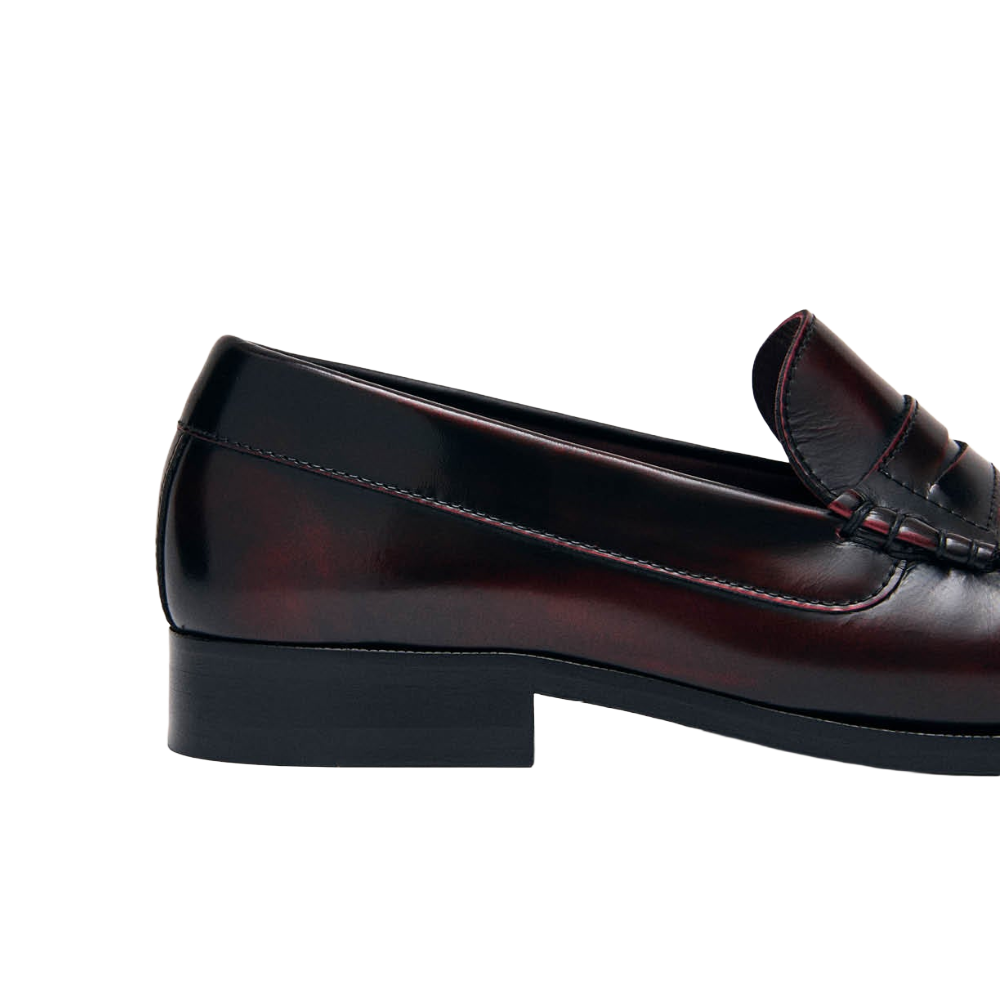 Alohas Rivet Vintage Effect Burgundy Leather Loafers