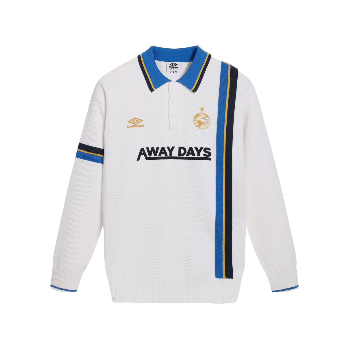 Umbro LS Knitted Football Polo Brilliant White Skydiver Dress Blue