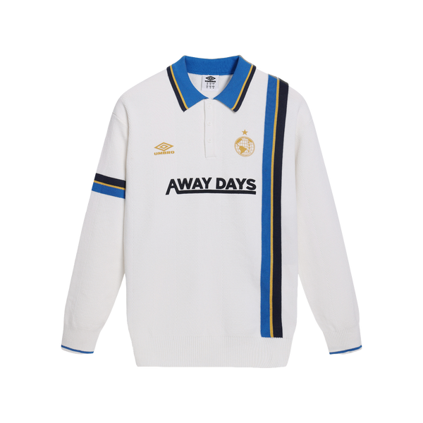 Umbro LS Knitted Football Polo Brilliant White Skydiver Dress Blue