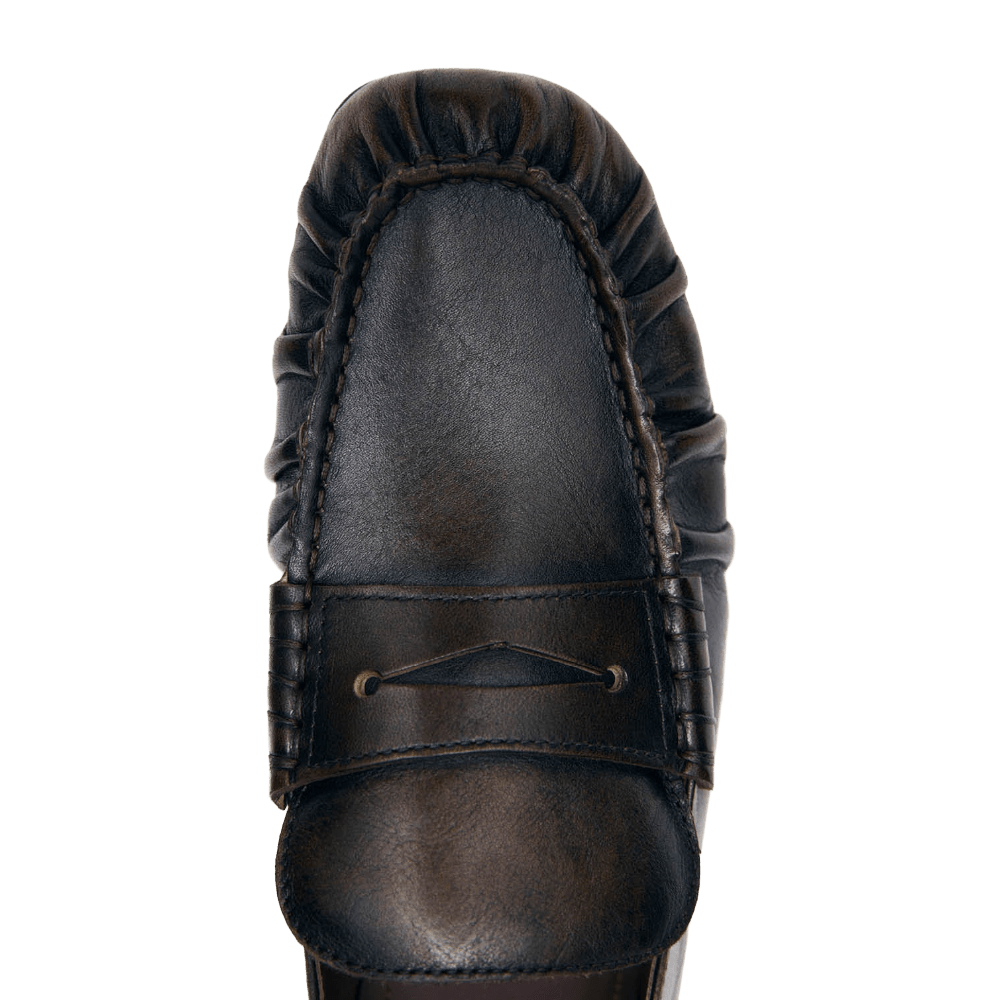 Alohas Aven Vintage Effect Brown Leather Loafers - CALOA13625 - Coziness