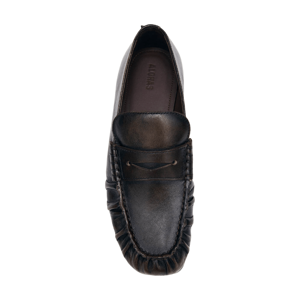 Alohas Aven Vintage Effect Brown Leather Loafers - CALOA13625 - Coziness