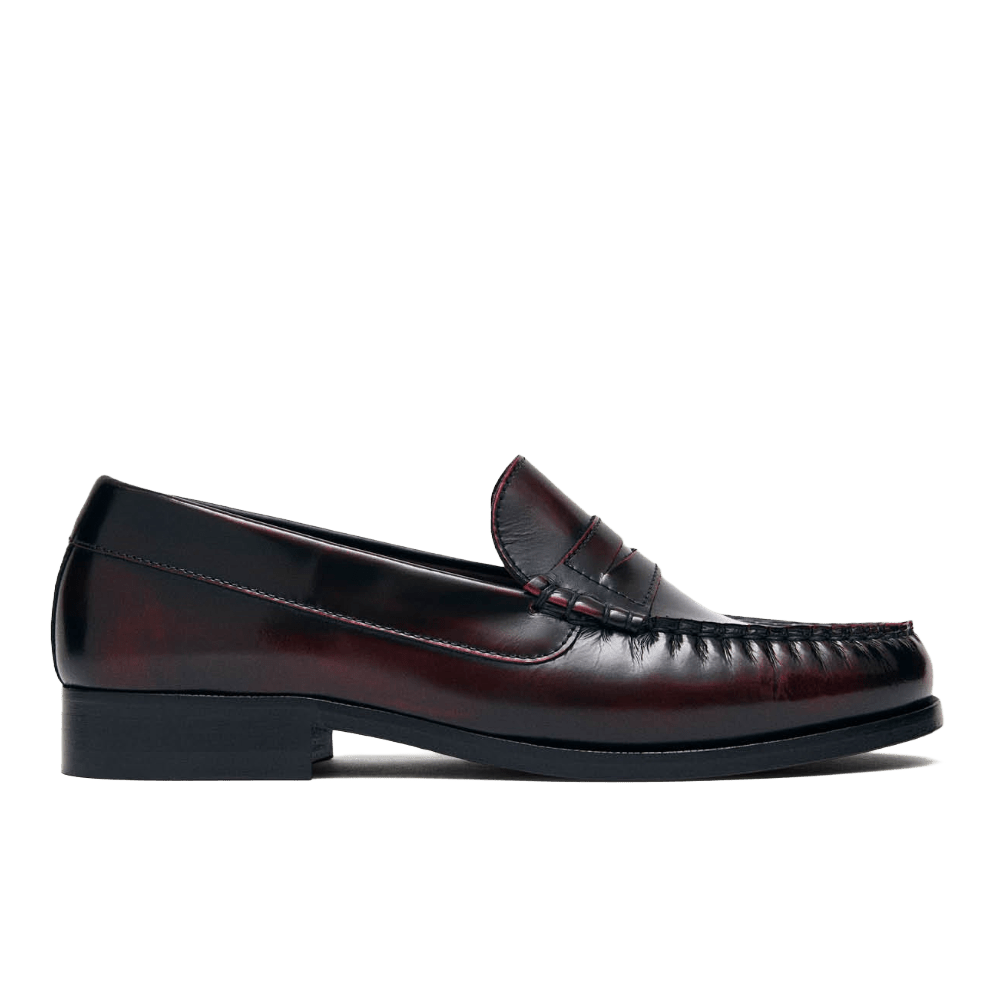 Alohas Rivet Vintage Effect Burgundy Leather Loafers - CALOR12176 - Coziness