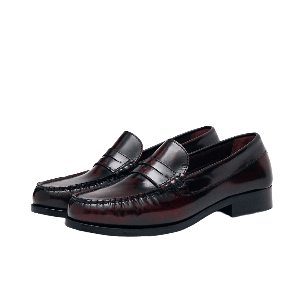 Alohas Rivet Vintage Effect Burgundy Leather Loafers - CALOR12176 - Coziness