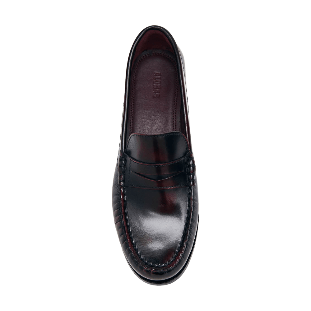 Alohas Rivet Vintage Effect Burgundy Leather Loafers - CALOR12176 - Coziness