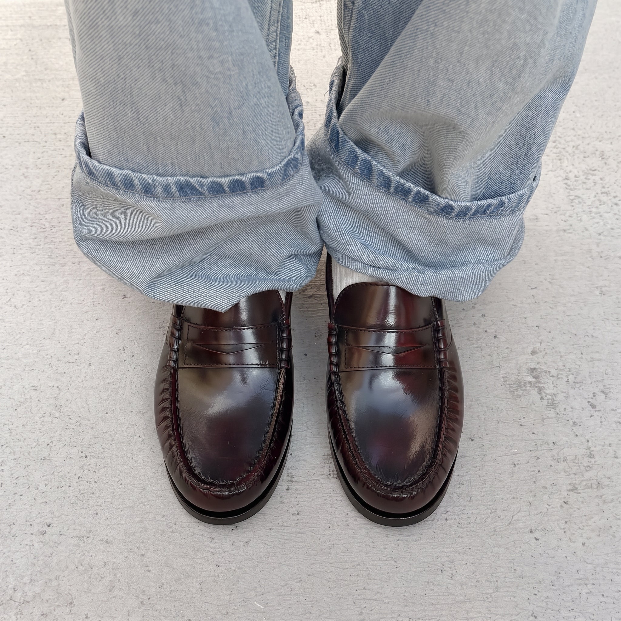 Alohas Rivet Vintage Effect Burgundy Leather Loafers - CALOR12176 - Coziness