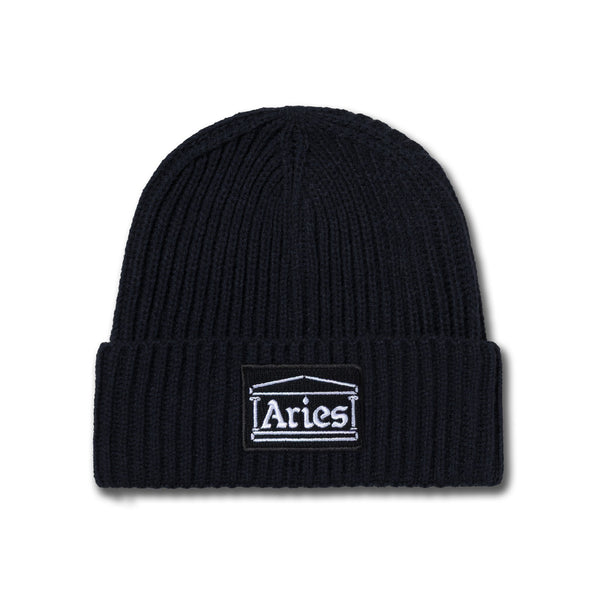Aries Temple Patch Rib Knit Beanie Black - CARIT15178 - Coziness