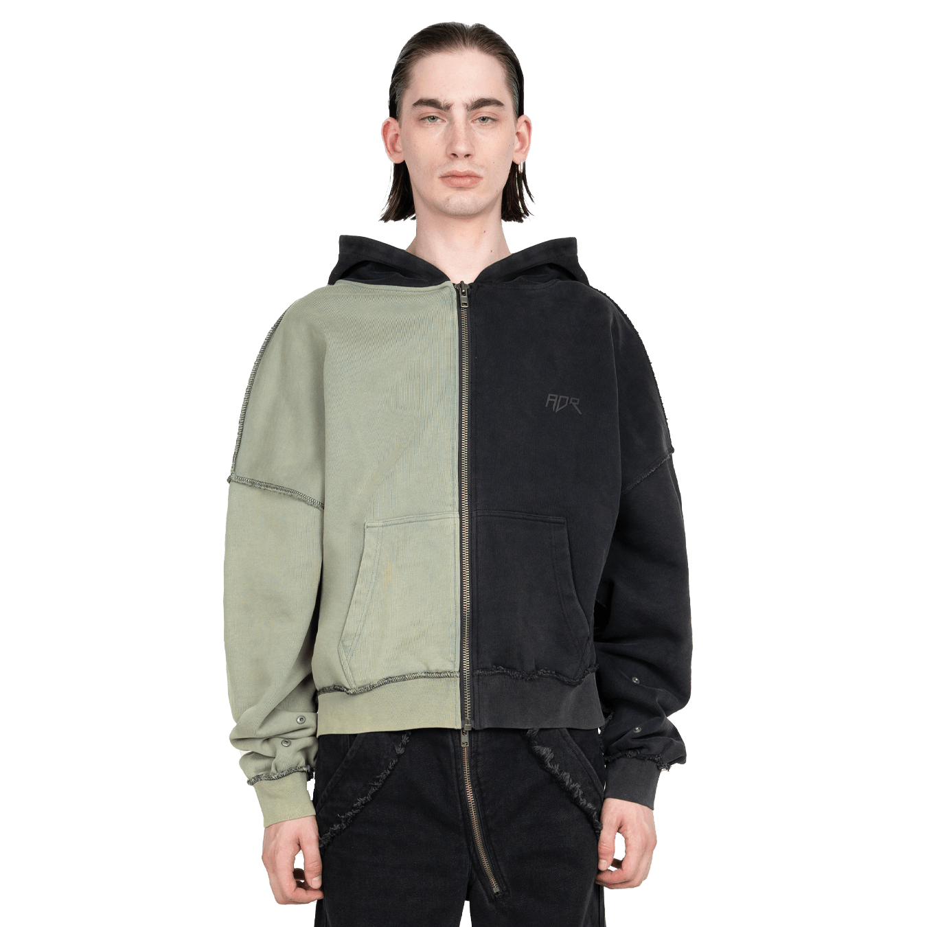 Atelier De Roupa Logo Zip Hoodie Green Black - CATED4371 - Coziness