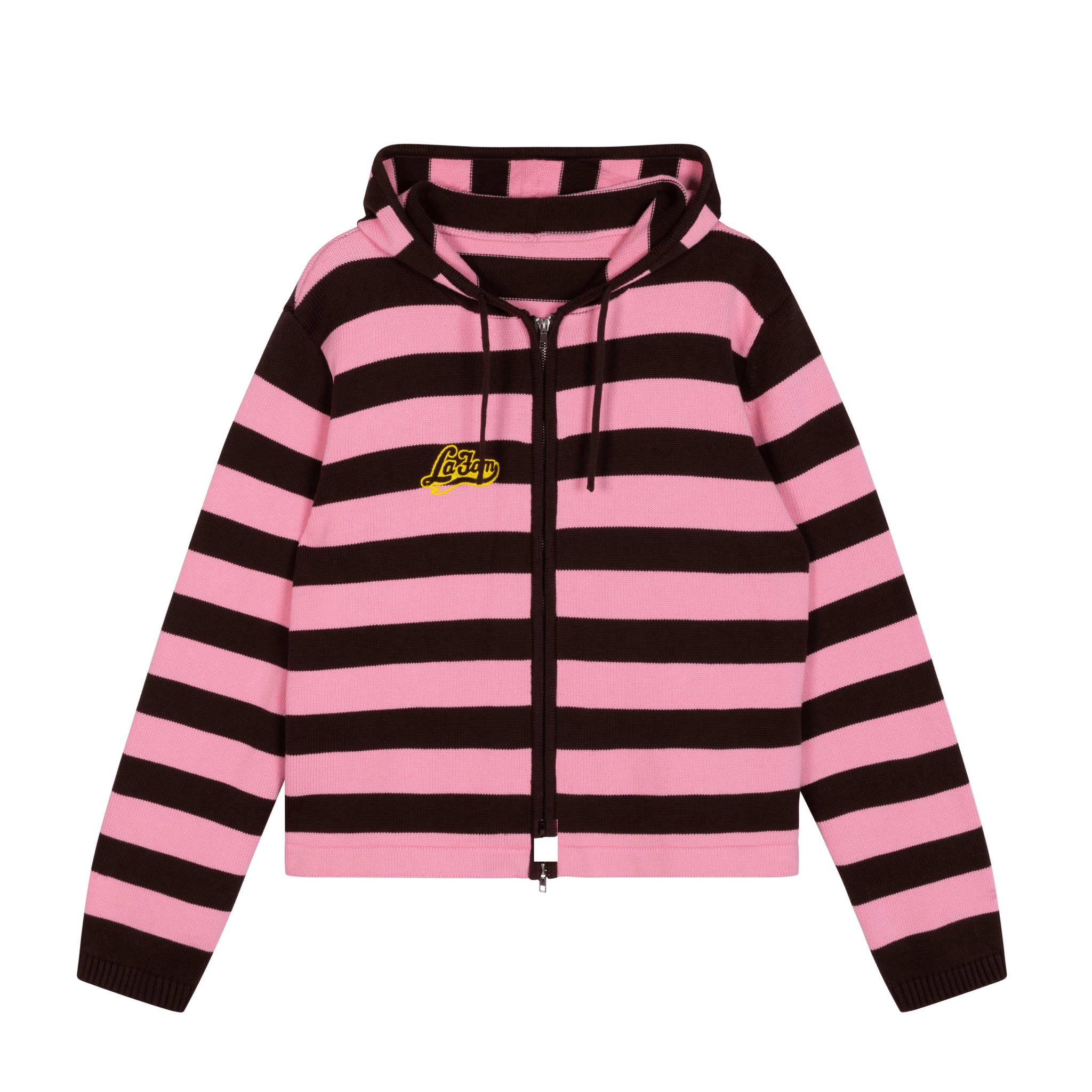 La Fam Striped Knit Zip Up Hoodie Pink - CLAF9615 - Coziness