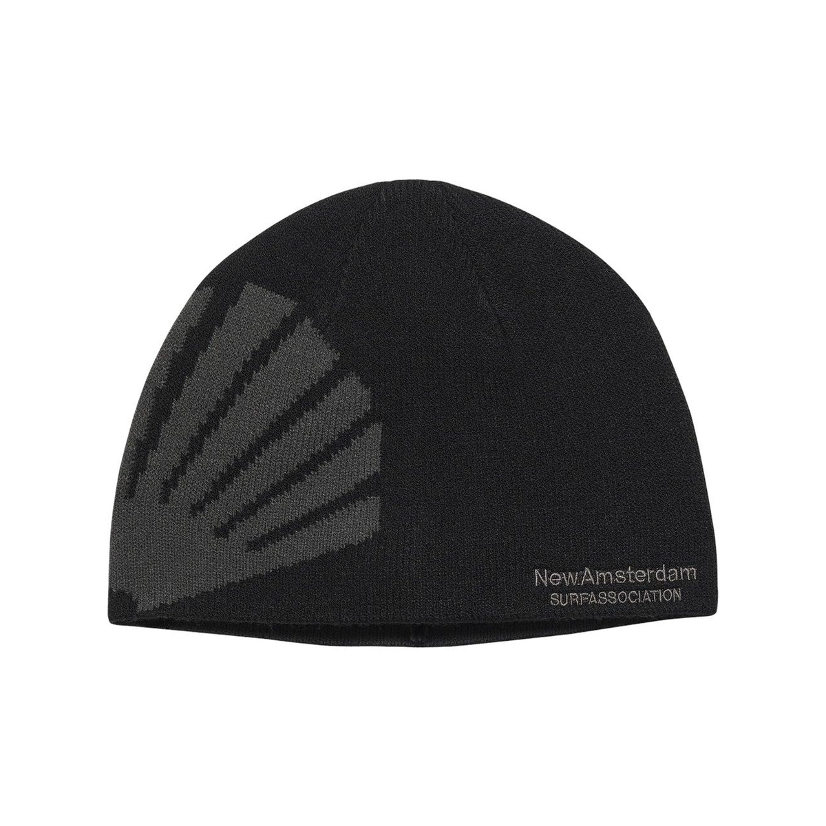 New Amsterdam Oyster Beanie in Schwarz mit Sonnenstrahl-Logo von vorne