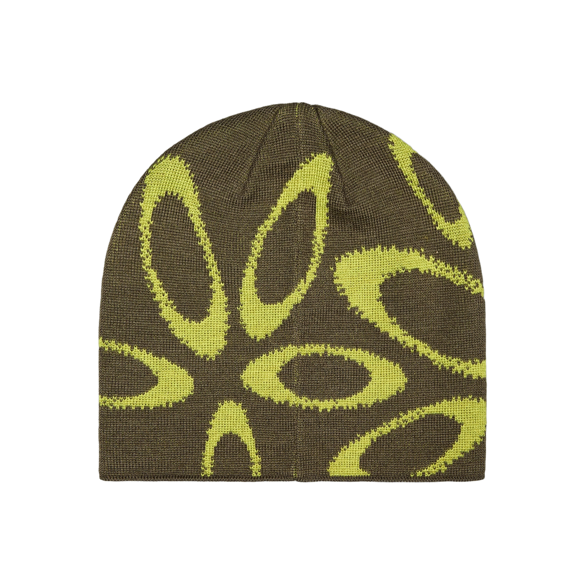 Oakley Ellipse Graphic Beanie in Oliv mit Limette, frontal mit zentriertem Logo