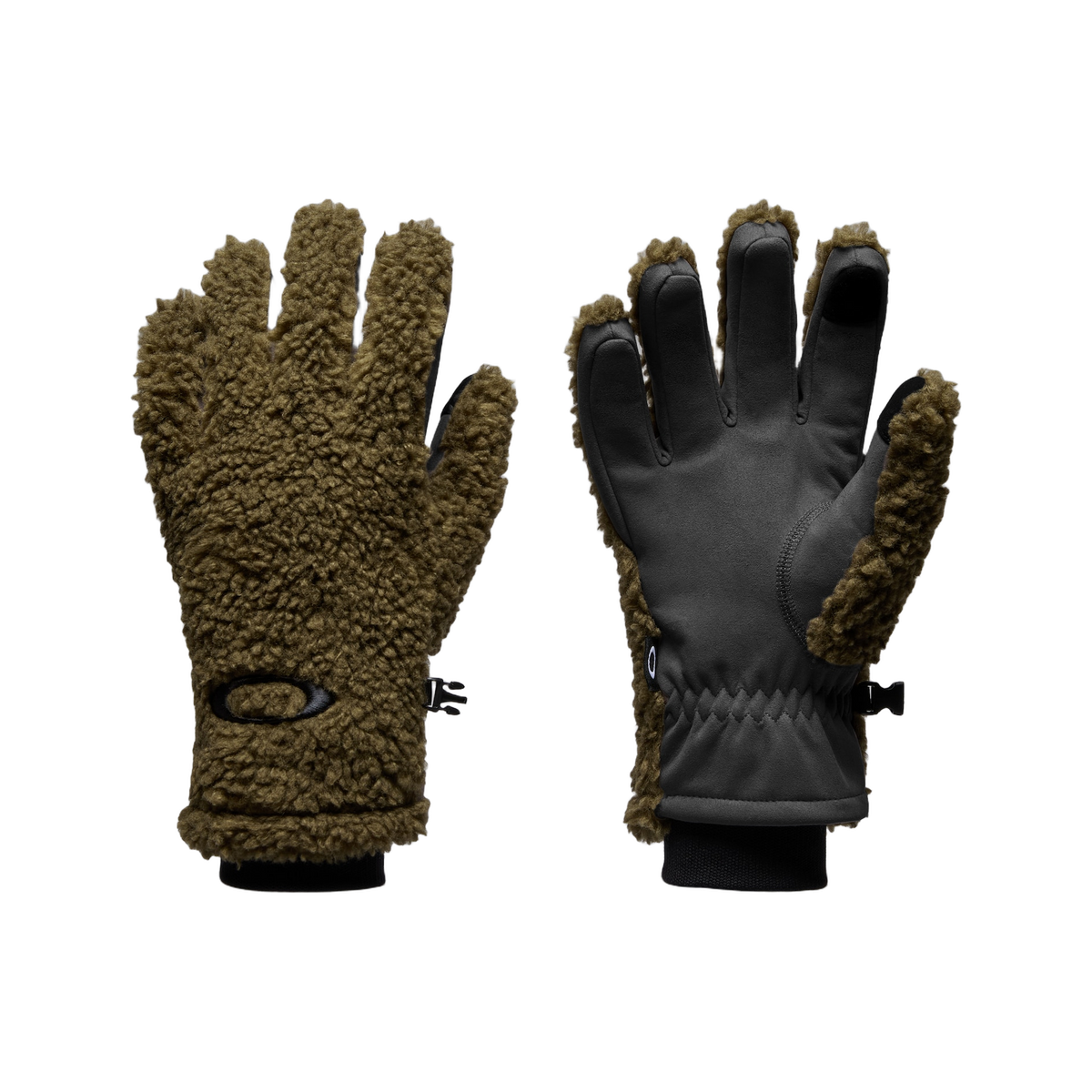 Oakley Mountain Fire Glove in Deep Olive, Fleece- und Innenseite nebeneinander