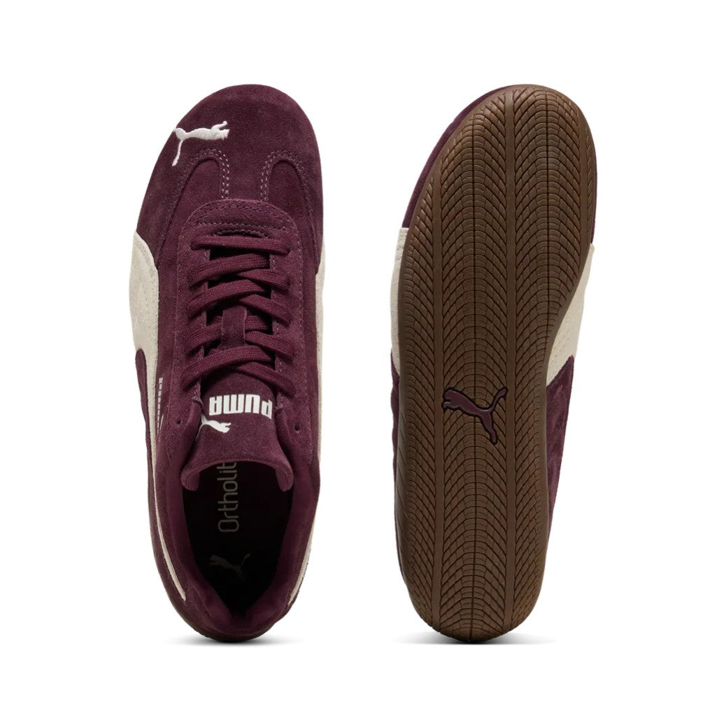Puma Speedcat OG II in Bordeaux, ein Schuh von oben und einer mit Gummisohle
