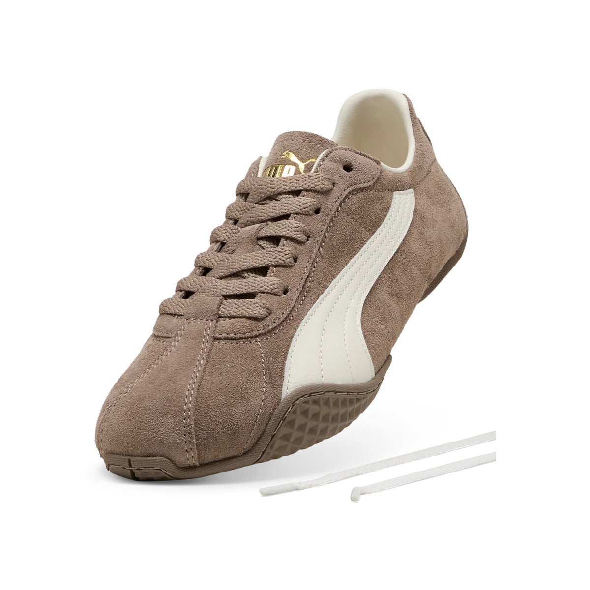 Puma K-Street MA Suede Sneaker in Taupe, einzeln schräg von vorne