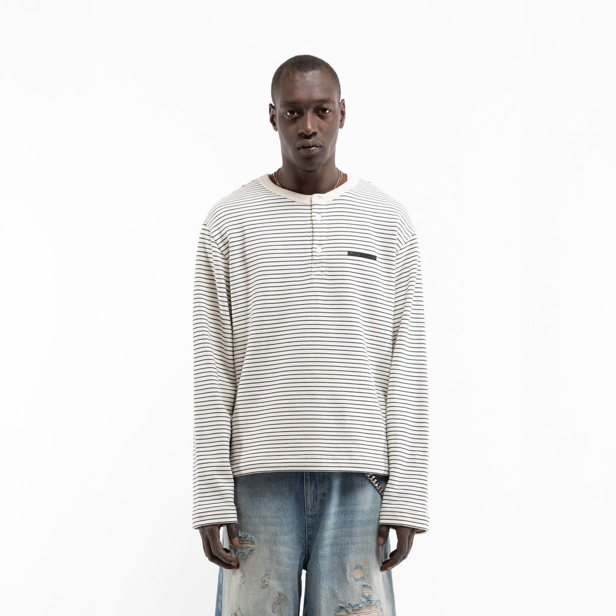 Reternity HENLEY STRIPE LONGSLEEVE OFF WHITE NAVY - CRETH14489 - Coziness