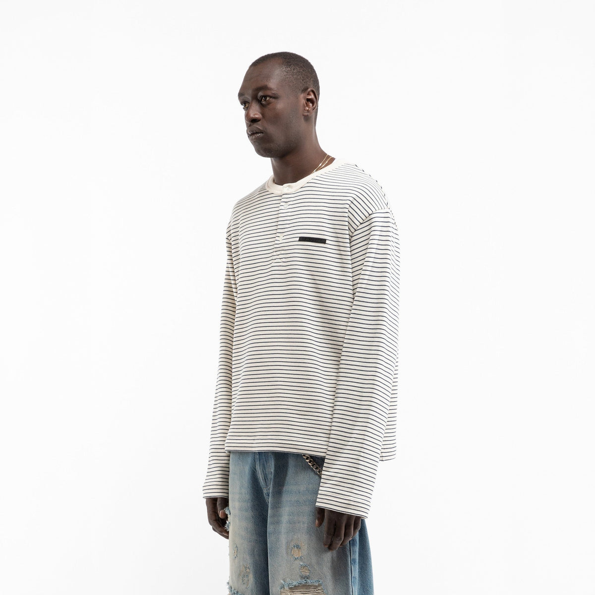 Reternity HENLEY STRIPE LONGSLEEVE OFF WHITE NAVY - CRETH14489 - Coziness
