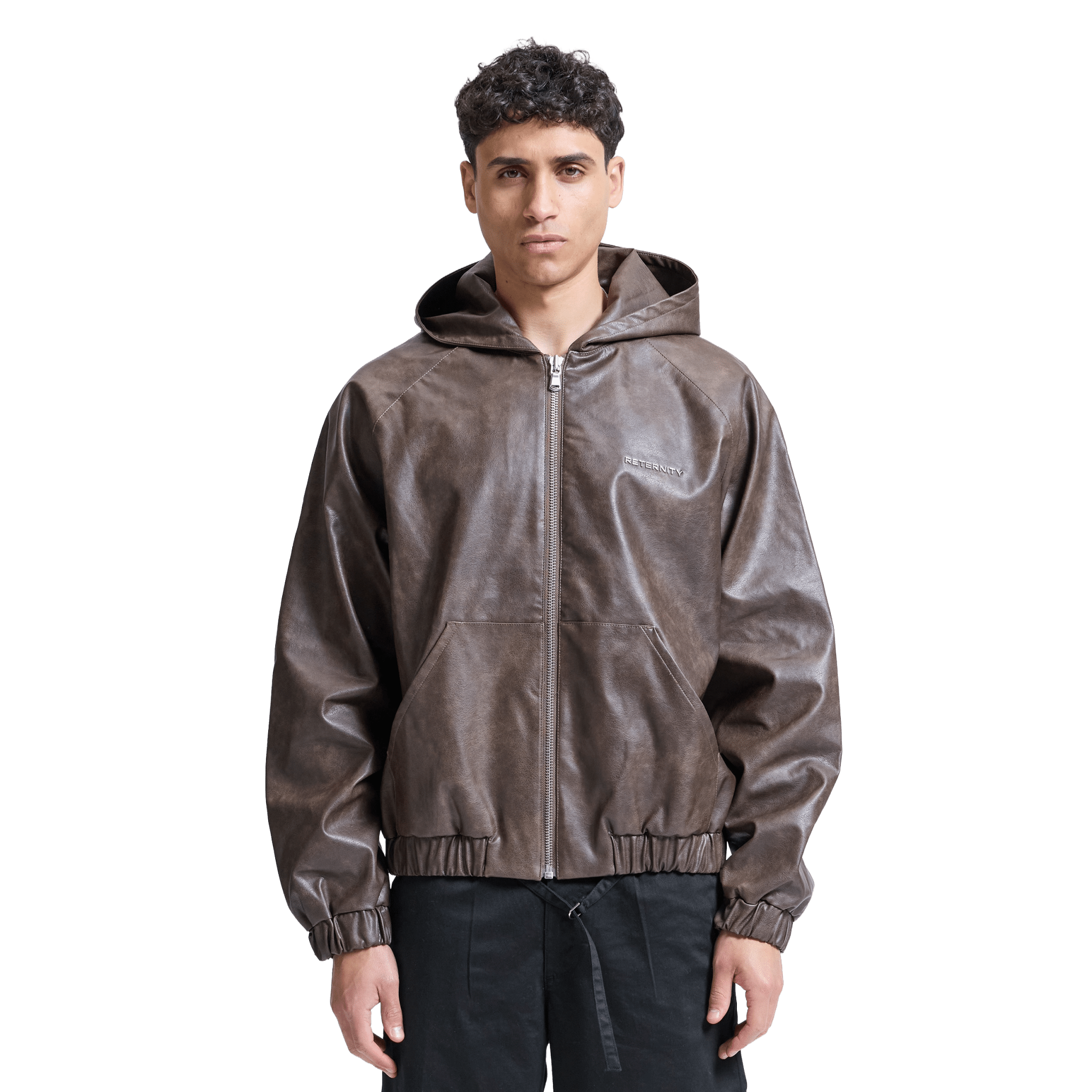 Reternity Hooded Leather Jacket Vintage Braun - CRETH8291 - Coziness