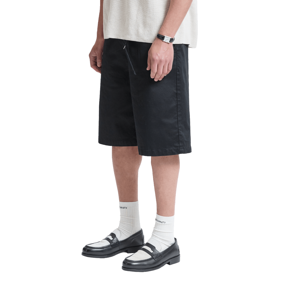 Reternity Pleated Chino Shorts Black - CRETP11083 - Coziness
