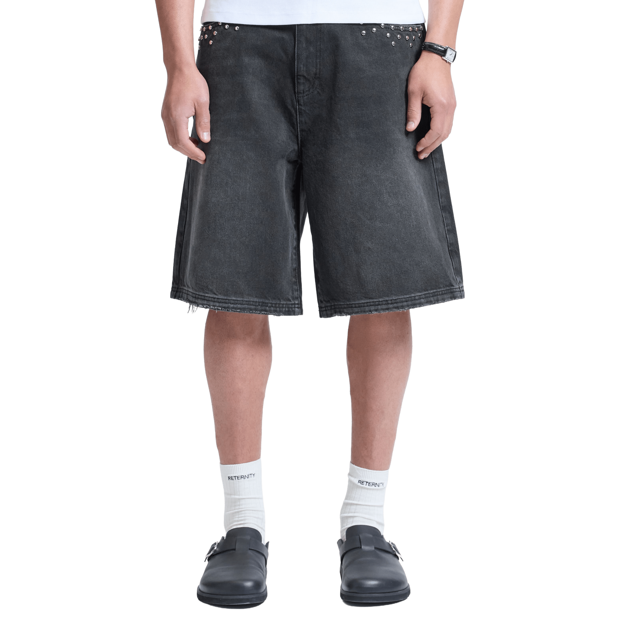 Reternity Studded Jorts Black - CRETS10398 - Coziness