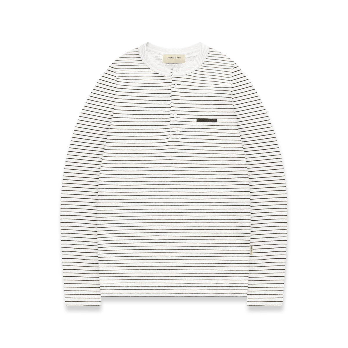 Reternity Henley Streifen Longsleeve in Off White Navy, Ware von vorne