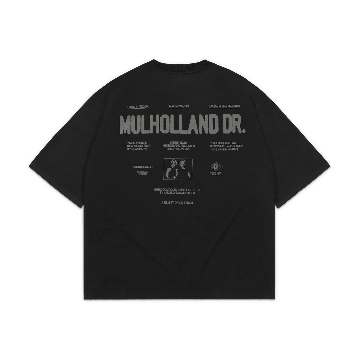 SCRT Diane T-Shirt in Schwarz von hinten mit Mulholland Dr. Rückenprint