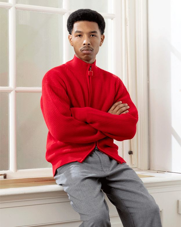The New Originals Fisherman Rib Zip Up Sweater Rot - CTHEN6402 - Coziness