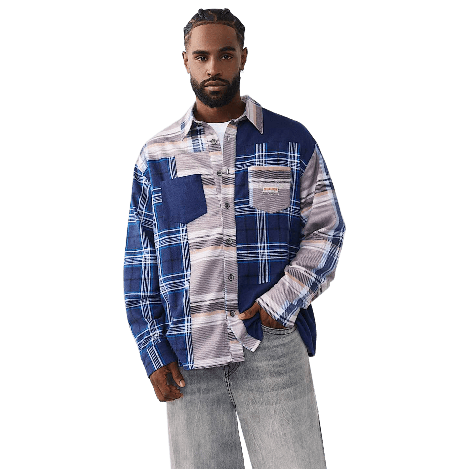 True Religion LS Indigo Printed Flannel Shirt - CTRUR8183 - Coziness