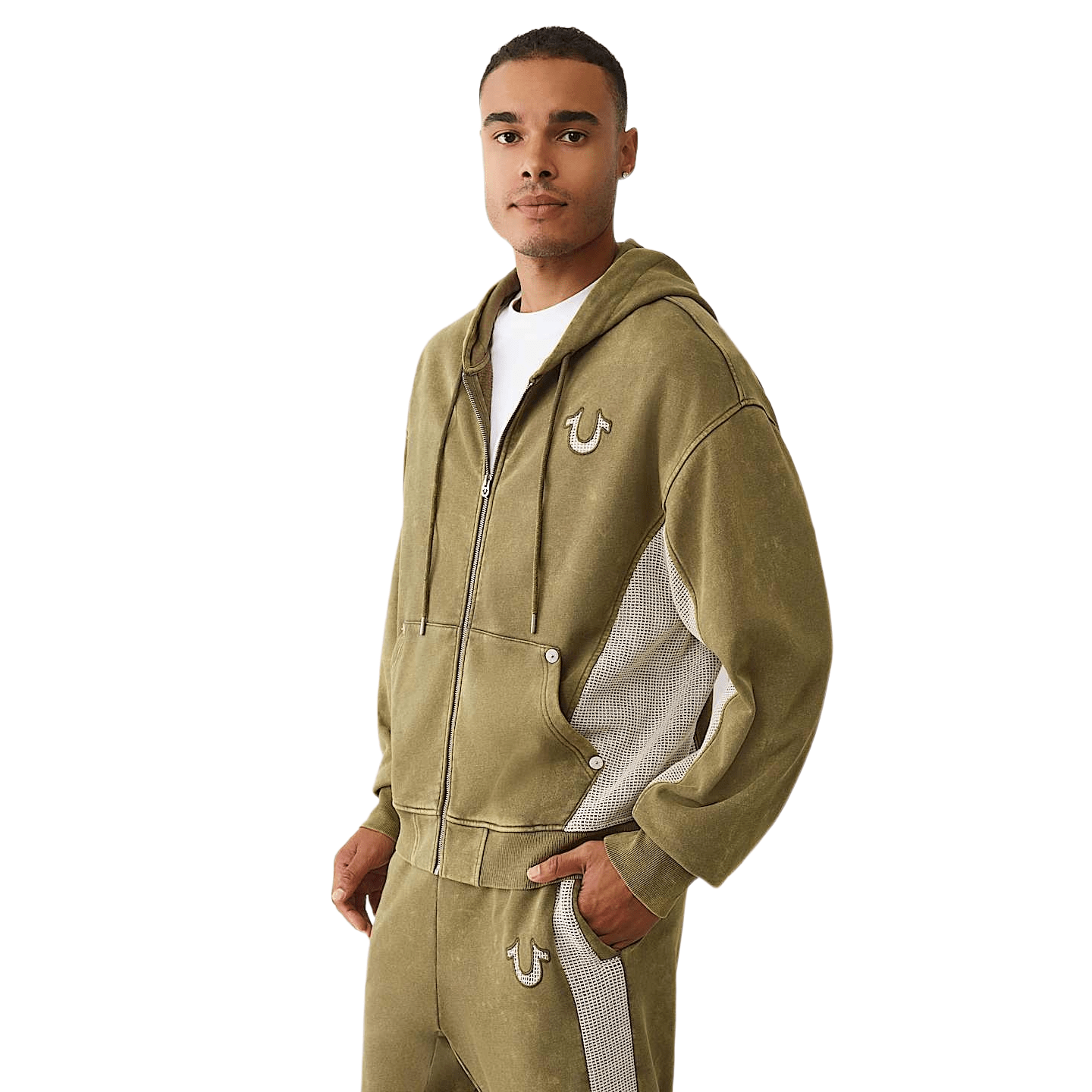 True Religion Mesh Inset Rust Cinched Zip Up Hoodie - CTRUR5911 - Coziness