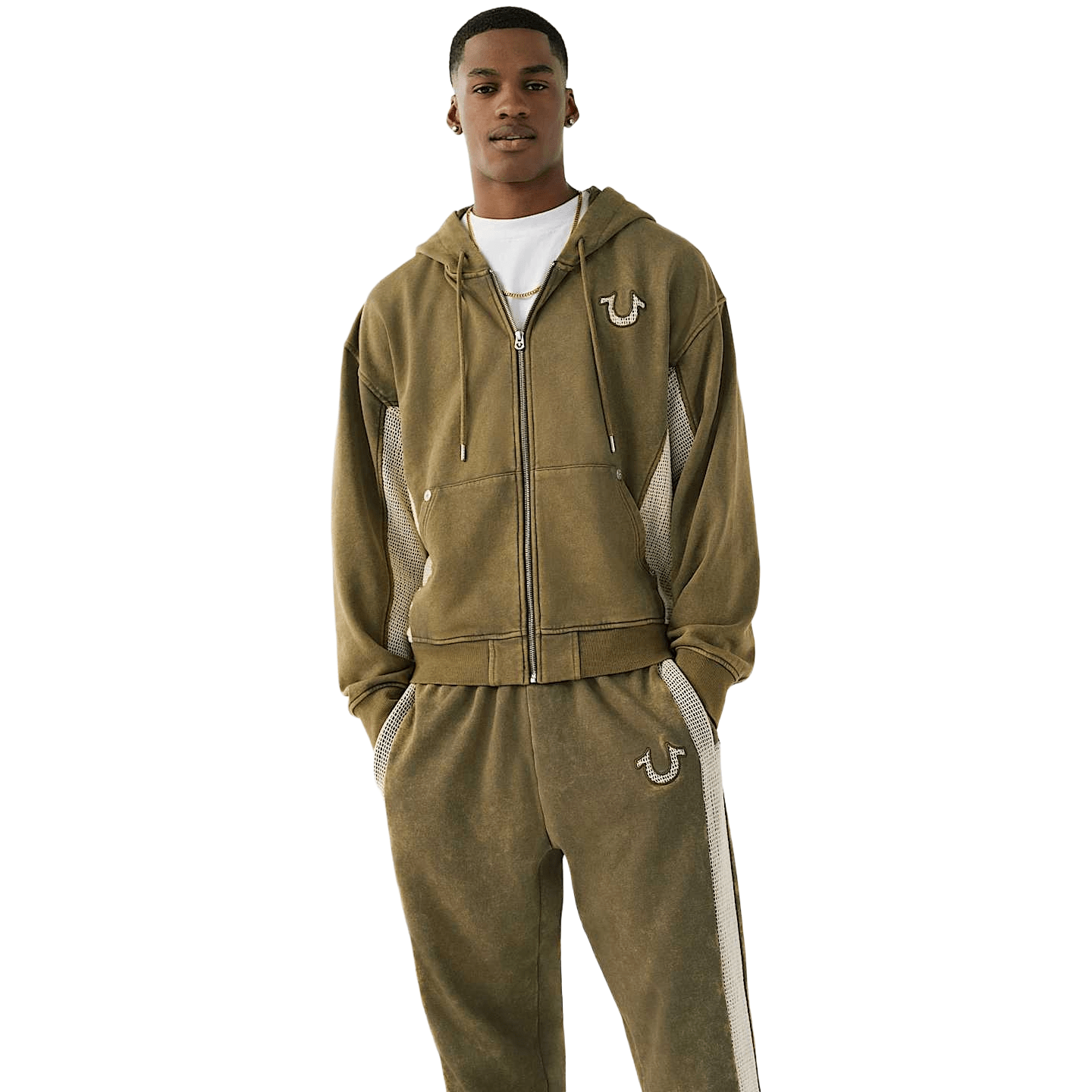 True Religion Mesh Inset Rust Cinched Zip Up Hoodie - CTRUR5911 - Coziness