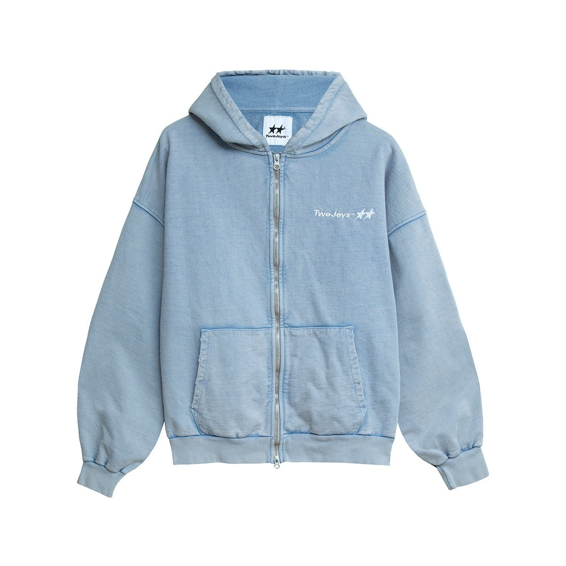 TwoJeys Icon Zip Hoodie in Hellblau, Vorderseite freigestellt